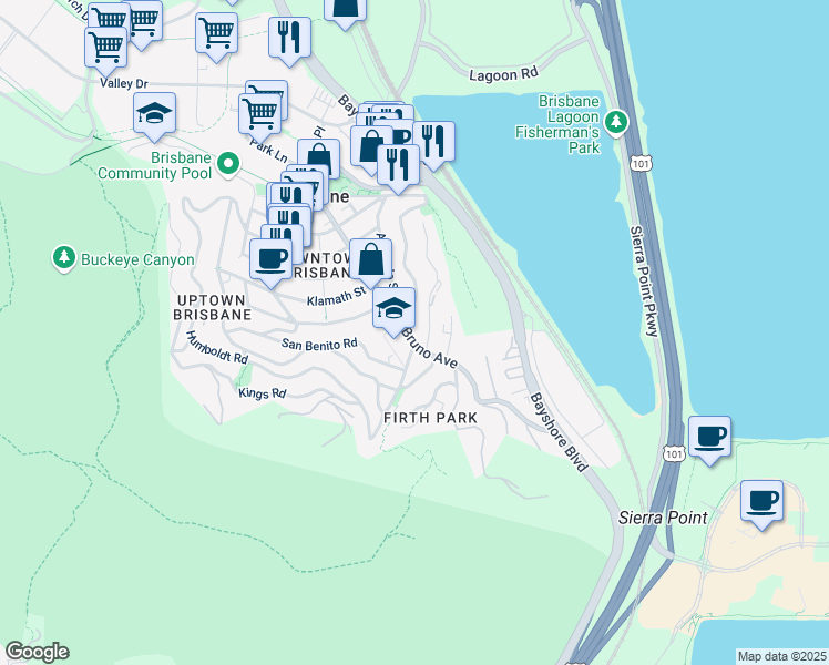 map of restaurants, bars, coffee shops, grocery stores, and more near 15 Glen Park Way in Brisbane