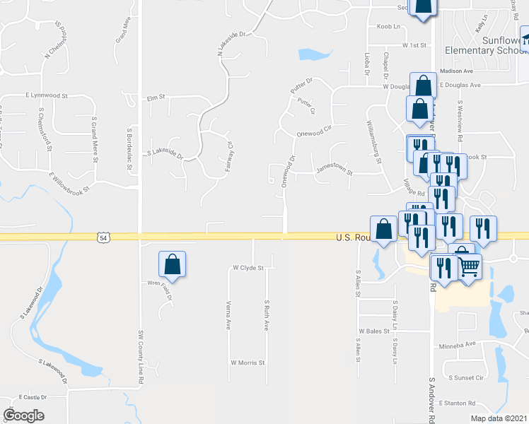 map of restaurants, bars, coffee shops, grocery stores, and more near 928 West Onewood Place in Andover