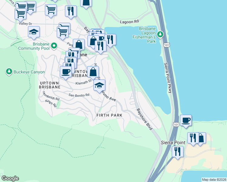 map of restaurants, bars, coffee shops, grocery stores, and more near 8 Thomas Avenue in Brisbane
