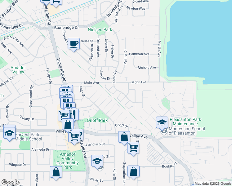 map of restaurants, bars, coffee shops, grocery stores, and more near 1798 Magnolia Circle in Pleasanton