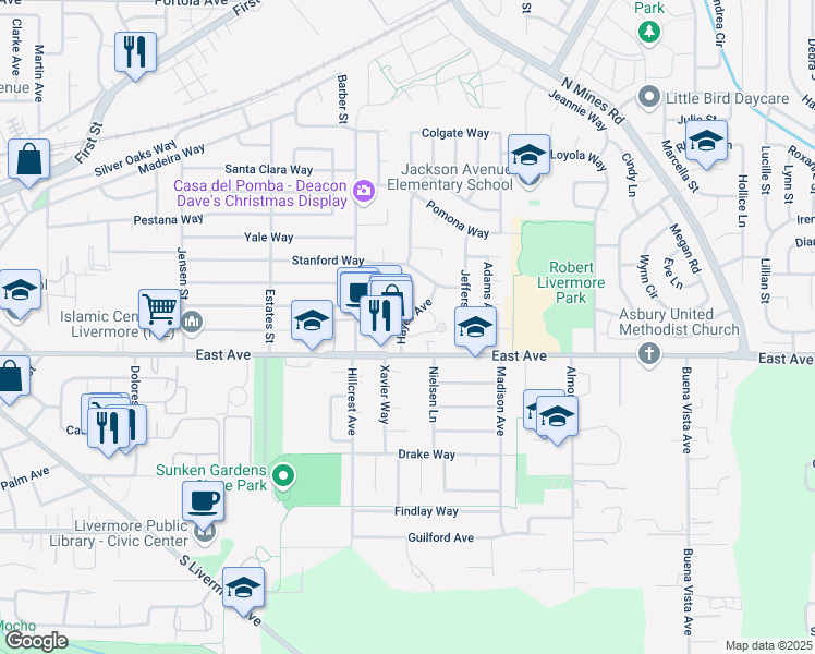 map of restaurants, bars, coffee shops, grocery stores, and more near 764 Hayes Avenue in Livermore