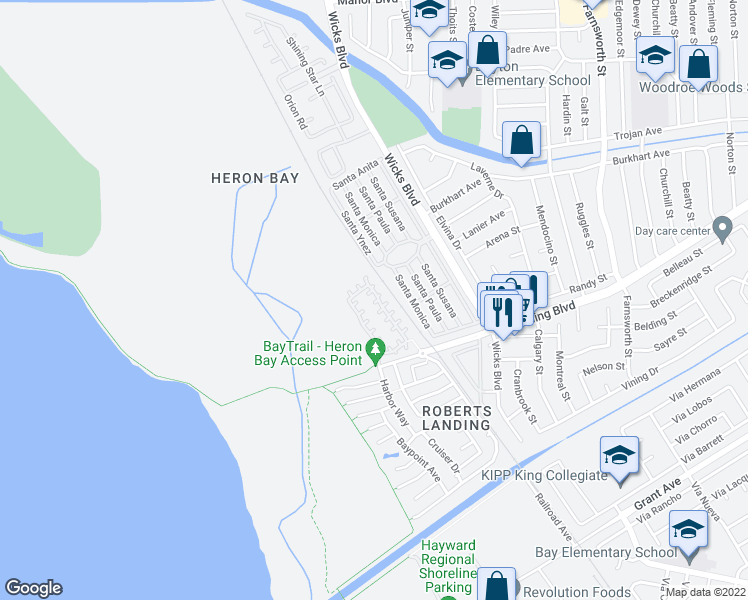 map of restaurants, bars, coffee shops, grocery stores, and more near 2225 Woodduck Court in San Leandro