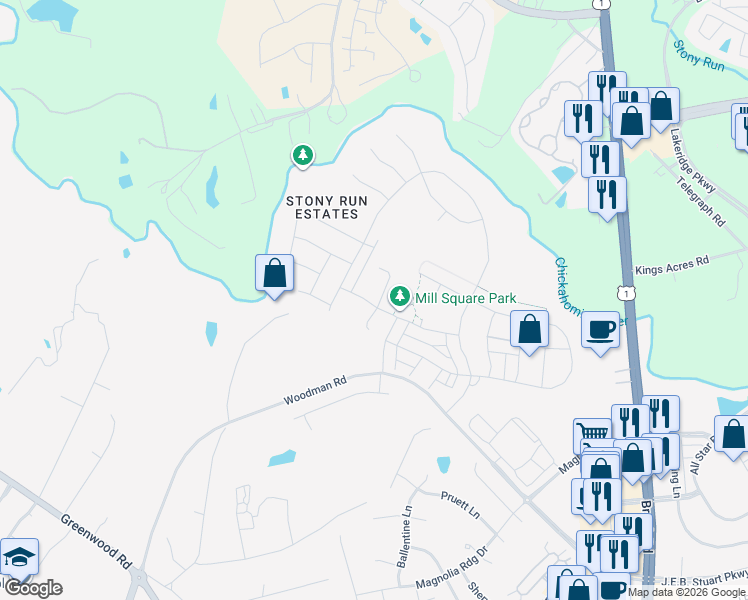 map of restaurants, bars, coffee shops, grocery stores, and more near 11330 Winfrey Road in Glen Allen