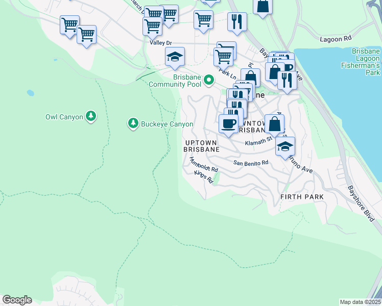 map of restaurants, bars, coffee shops, grocery stores, and more near 420 Humboldt Road in Brisbane