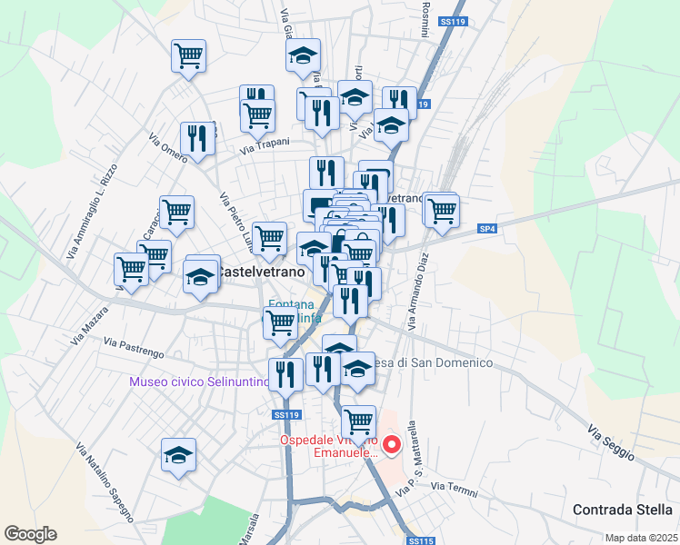 map of restaurants, bars, coffee shops, grocery stores, and more near 1 Via B. Ricasoli in Castelvetrano