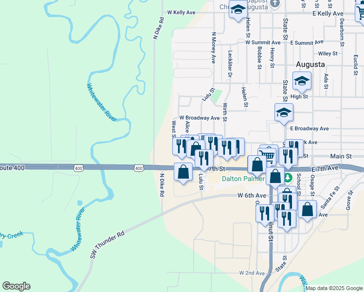 map of restaurants, bars, coffee shops, grocery stores, and more near 805 West Clark Avenue in Augusta