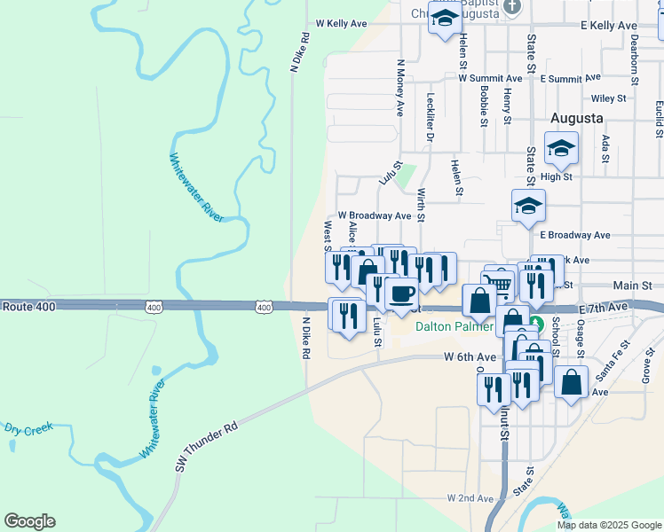 map of restaurants, bars, coffee shops, grocery stores, and more near 821 West Clark Avenue in Augusta