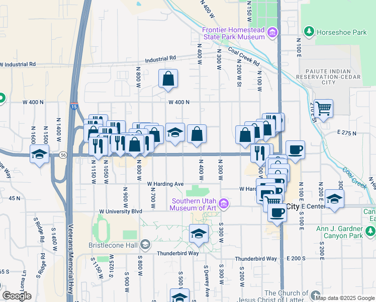map of restaurants, bars, coffee shops, grocery stores, and more near 234 North 500 West in Cedar City