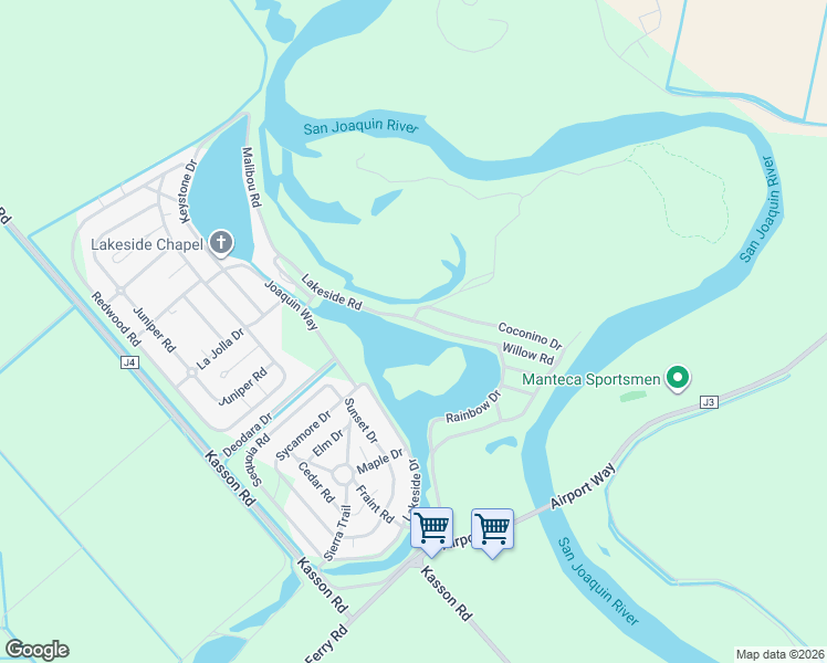 map of restaurants, bars, coffee shops, grocery stores, and more near Coconino Drive in Tracy