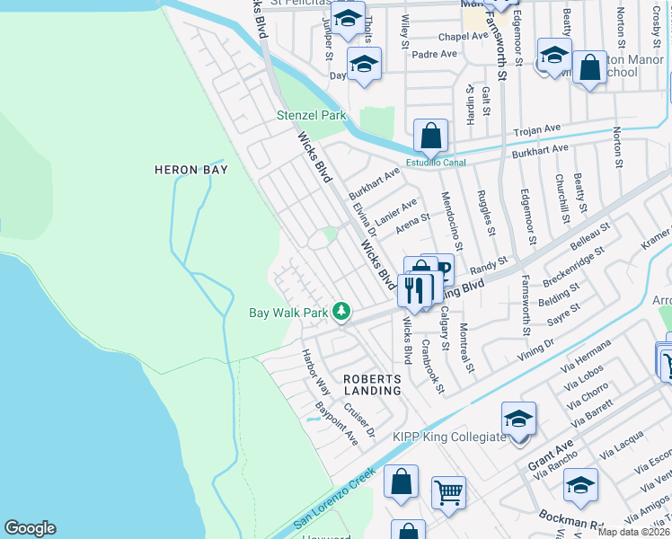 map of restaurants, bars, coffee shops, grocery stores, and more near 362 Santa Paula in San Leandro