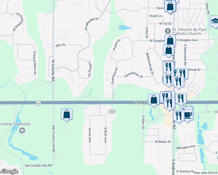 map of restaurants, bars, coffee shops, grocery stores, and more near 909 Onewood Court in Andover