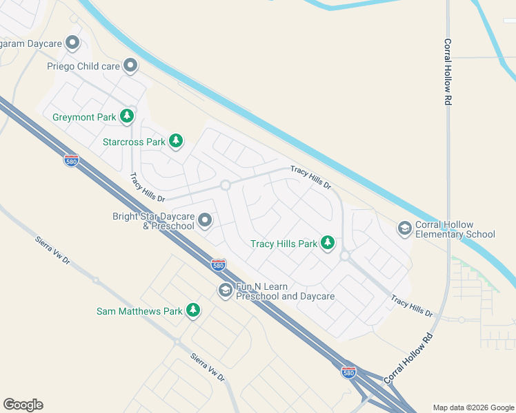 map of restaurants, bars, coffee shops, grocery stores, and more near 2607 Lynridge Avenue in Tracy