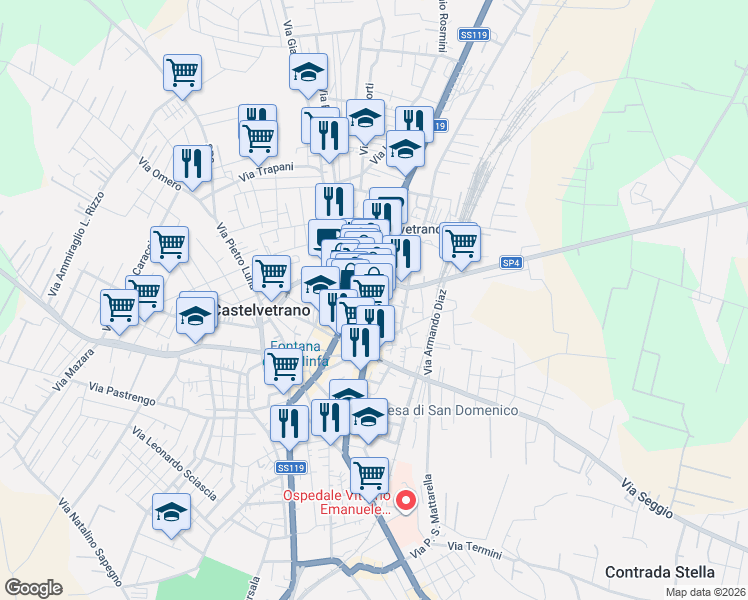 map of restaurants, bars, coffee shops, grocery stores, and more near 1 Via B. Ricasoli in Castelvetrano