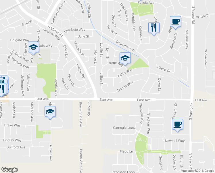 map of restaurants, bars, coffee shops, grocery stores, and more near 8788 Lillian Court in Livermore