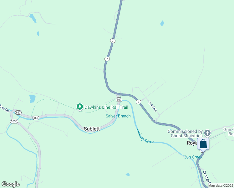map of restaurants, bars, coffee shops, grocery stores, and more near State Highway 867 in Salyersville