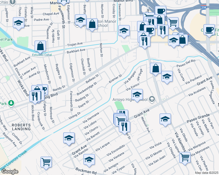 map of restaurants, bars, coffee shops, grocery stores, and more near 1061 Duzmal Avenue in San Leandro