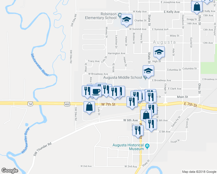 map of restaurants, bars, coffee shops, grocery stores, and more near 900 Money Street in Augusta