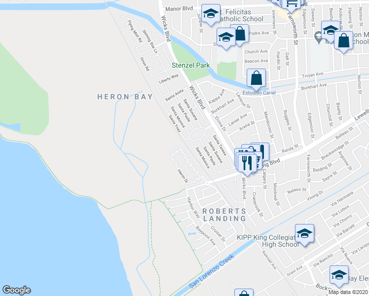map of restaurants, bars, coffee shops, grocery stores, and more near 2213 Wigeon Court in San Leandro