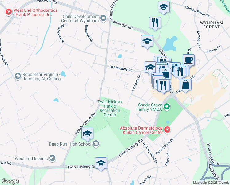 map of restaurants, bars, coffee shops, grocery stores, and more near 11225 Prescott Place in Glen Allen