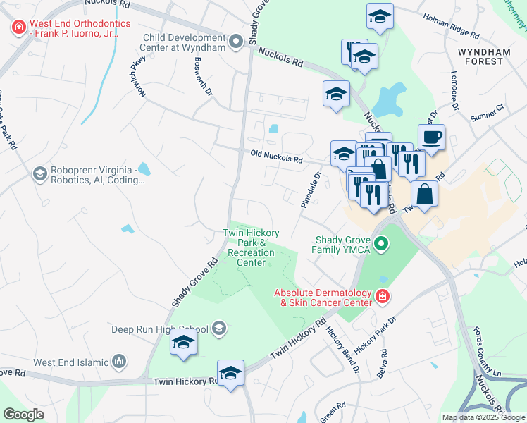 map of restaurants, bars, coffee shops, grocery stores, and more near 11225 Prescott Place in Glen Allen