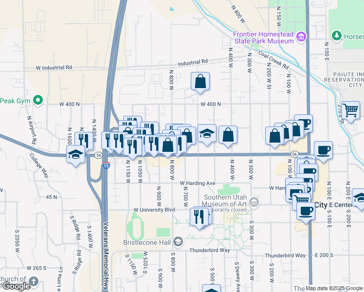 map of restaurants, bars, coffee shops, grocery stores, and more near 229 North 700 West in Cedar City