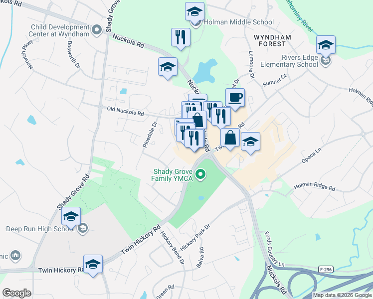 map of restaurants, bars, coffee shops, grocery stores, and more near 11363 Nuckols Road in Glen Allen