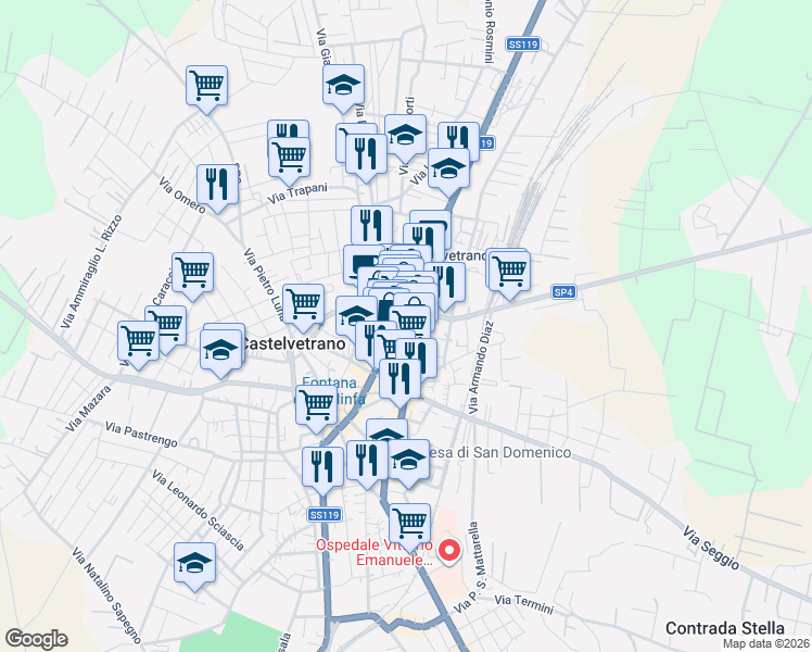 map of restaurants, bars, coffee shops, grocery stores, and more near 1 Via B. Ricasoli in Castelvetrano