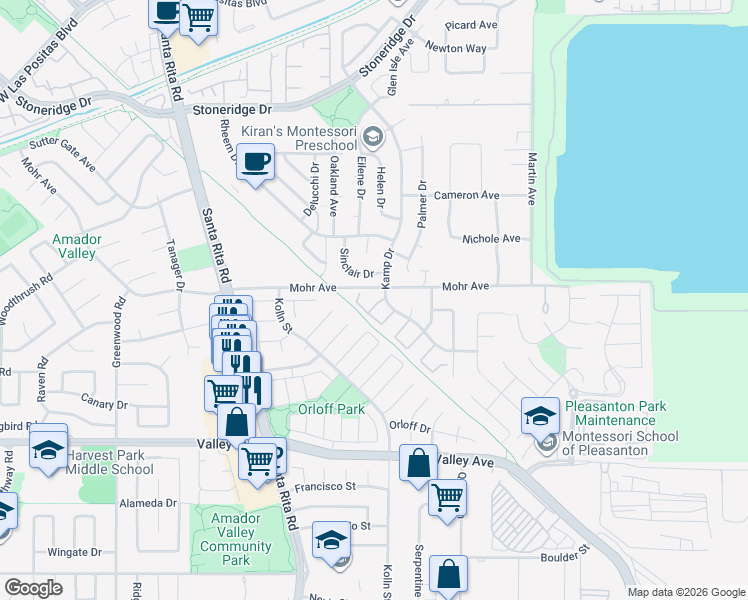 map of restaurants, bars, coffee shops, grocery stores, and more near 1798 Magnolia Circle in Pleasanton