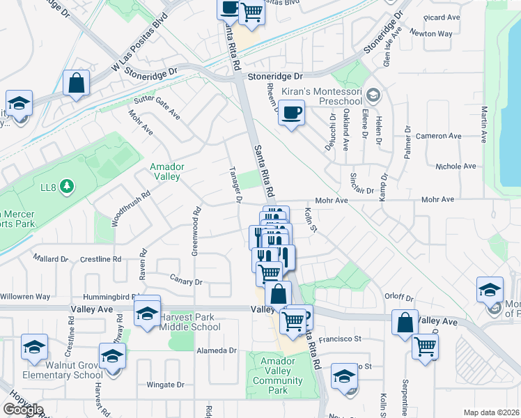 map of restaurants, bars, coffee shops, grocery stores, and more near 4478 Mohr Avenue in Pleasanton