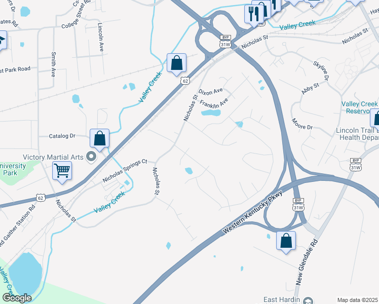 map of restaurants, bars, coffee shops, grocery stores, and more near 617 Autumn Ridge Drive in Elizabethtown