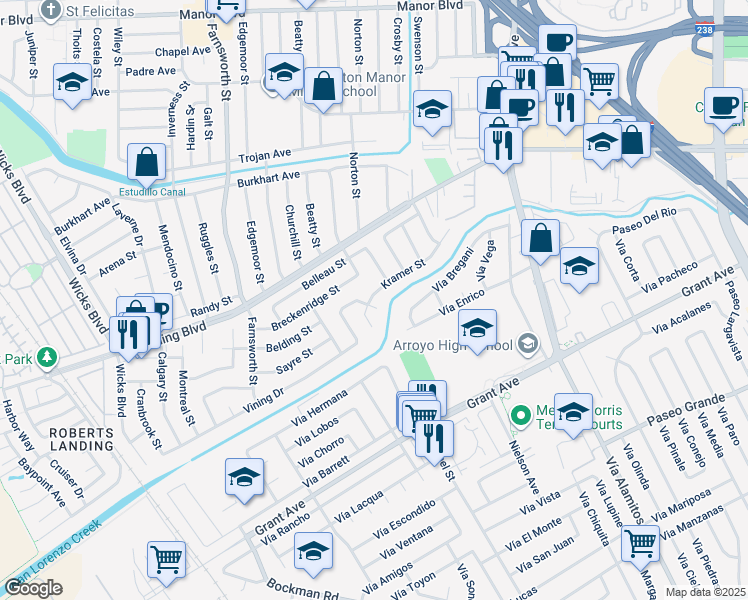 map of restaurants, bars, coffee shops, grocery stores, and more near 1061 Duzmal Avenue in San Leandro