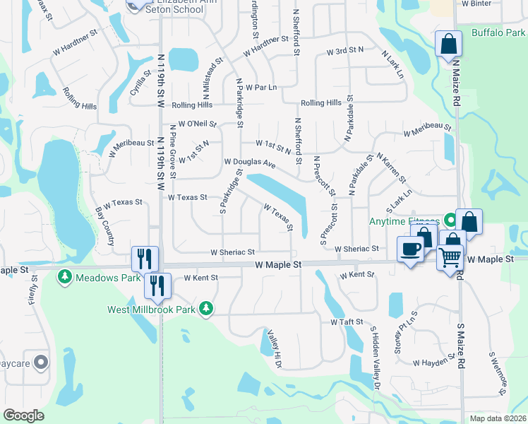 map of restaurants, bars, coffee shops, grocery stores, and more near 206 South Covington Street in Wichita