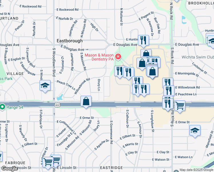 map of restaurants, bars, coffee shops, grocery stores, and more near in Wichita
