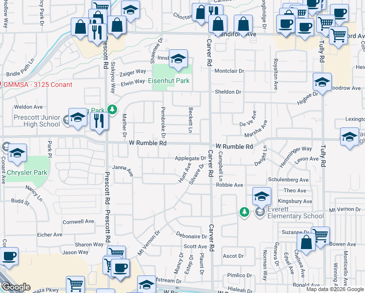 map of restaurants, bars, coffee shops, grocery stores, and more near 1805 Hunt Avenue in Modesto