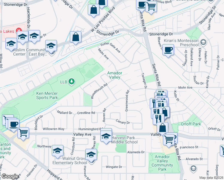 map of restaurants, bars, coffee shops, grocery stores, and more near 4892 Ganner Court in Pleasanton