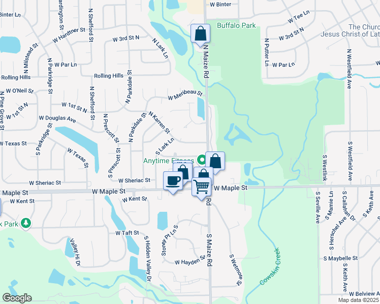 map of restaurants, bars, coffee shops, grocery stores, and more near 10514 West Texas Street in Wichita
