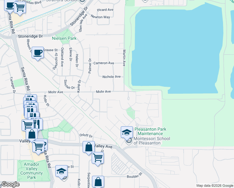map of restaurants, bars, coffee shops, grocery stores, and more near 1441 Irongate Court in Pleasanton