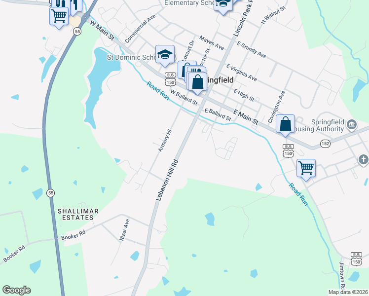 map of restaurants, bars, coffee shops, grocery stores, and more near 129 Lebanon Hill Road in Springfield