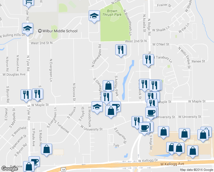 map of restaurants, bars, coffee shops, grocery stores, and more near 7721 Harmony Street in Wichita