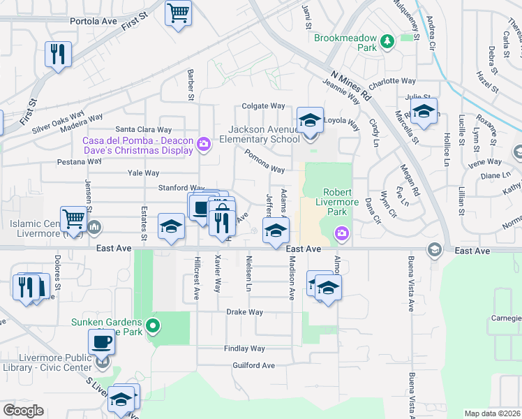 map of restaurants, bars, coffee shops, grocery stores, and more near 827 Jefferson Avenue in Livermore