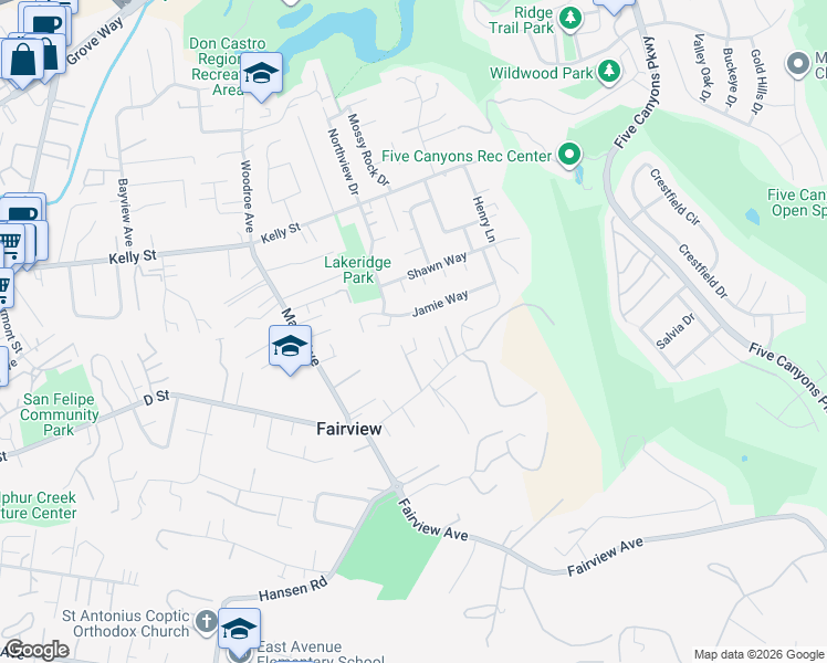 map of restaurants, bars, coffee shops, grocery stores, and more near 3280 Ohlone Way in Hayward