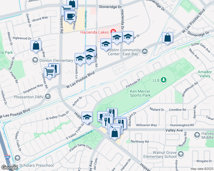 map of restaurants, bars, coffee shops, grocery stores, and more near 3237 Clifford Circle in Pleasanton
