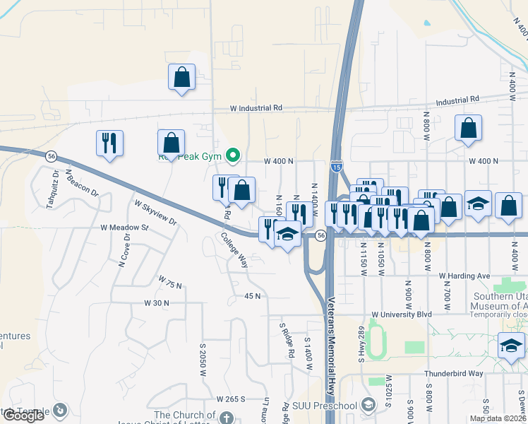 map of restaurants, bars, coffee shops, grocery stores, and more near 235 North 1700 West in Cedar City