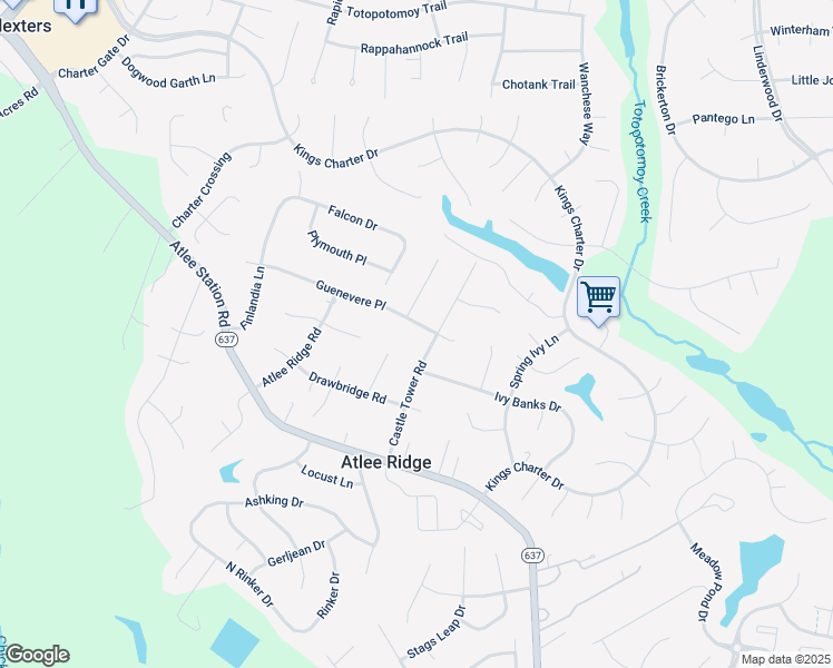 map of restaurants, bars, coffee shops, grocery stores, and more near 9283 Guenevere Place in Mechanicsville