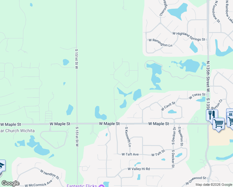 map of restaurants, bars, coffee shops, grocery stores, and more near 121 South Country View Lane in Wichita