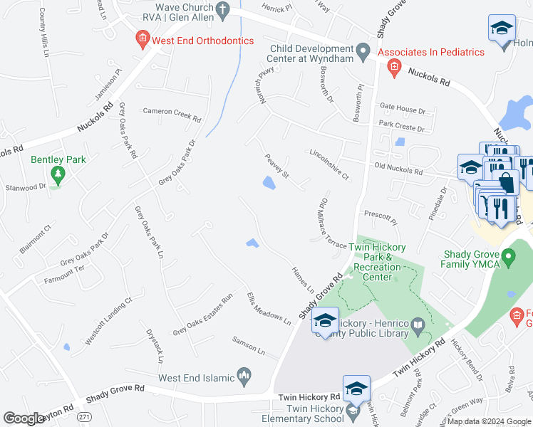 map of restaurants, bars, coffee shops, grocery stores, and more near 11130 Hames Lane in Glen Allen