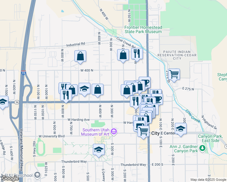 map of restaurants, bars, coffee shops, grocery stores, and more near 237 North 300 West in Cedar City