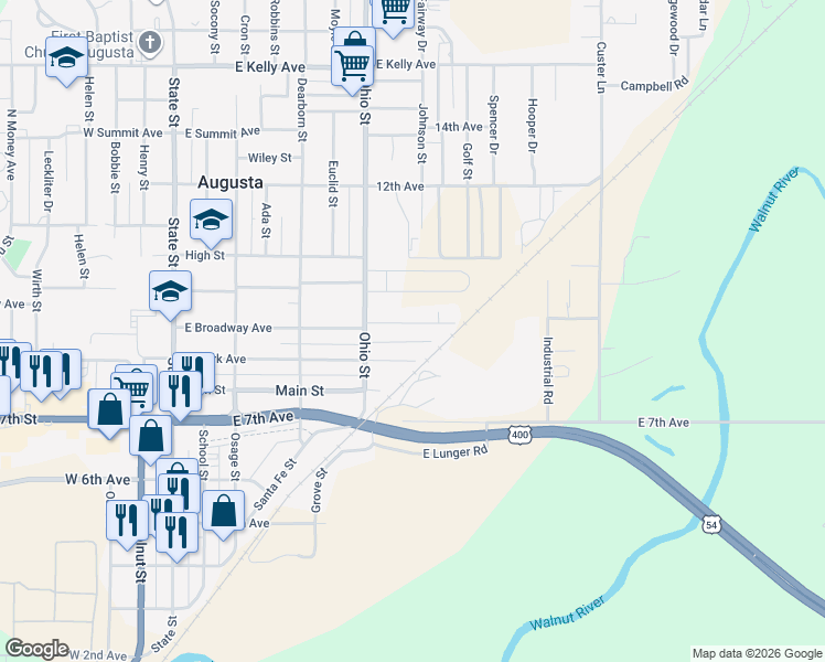 map of restaurants, bars, coffee shops, grocery stores, and more near 438 East Clark Avenue in Augusta