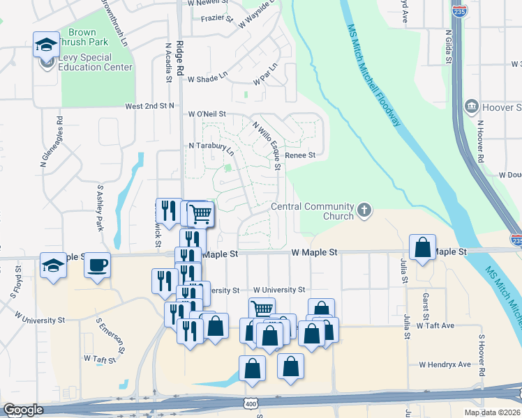 map of restaurants, bars, coffee shops, grocery stores, and more near 211 South Ceymarie Circle in Wichita