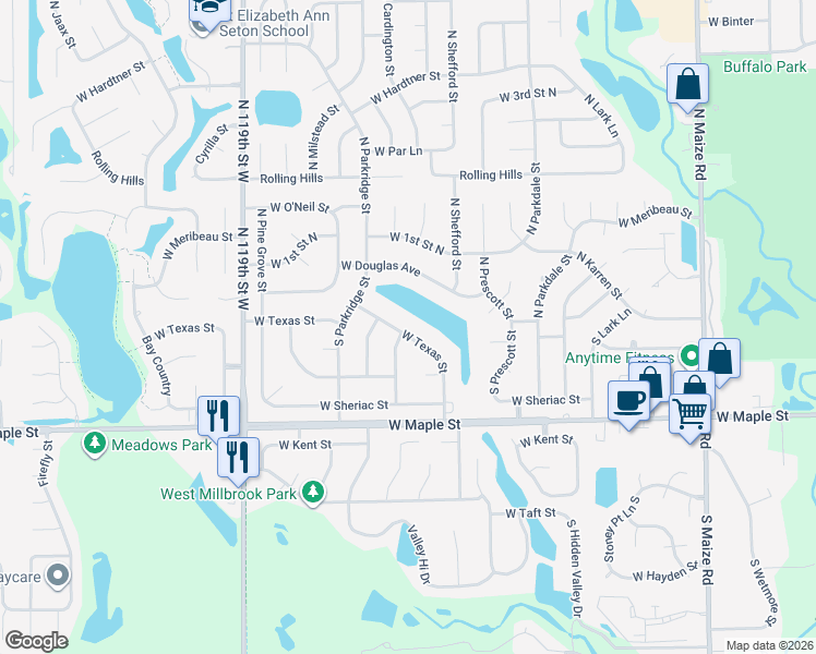 map of restaurants, bars, coffee shops, grocery stores, and more near 206 South Covington Street in Wichita
